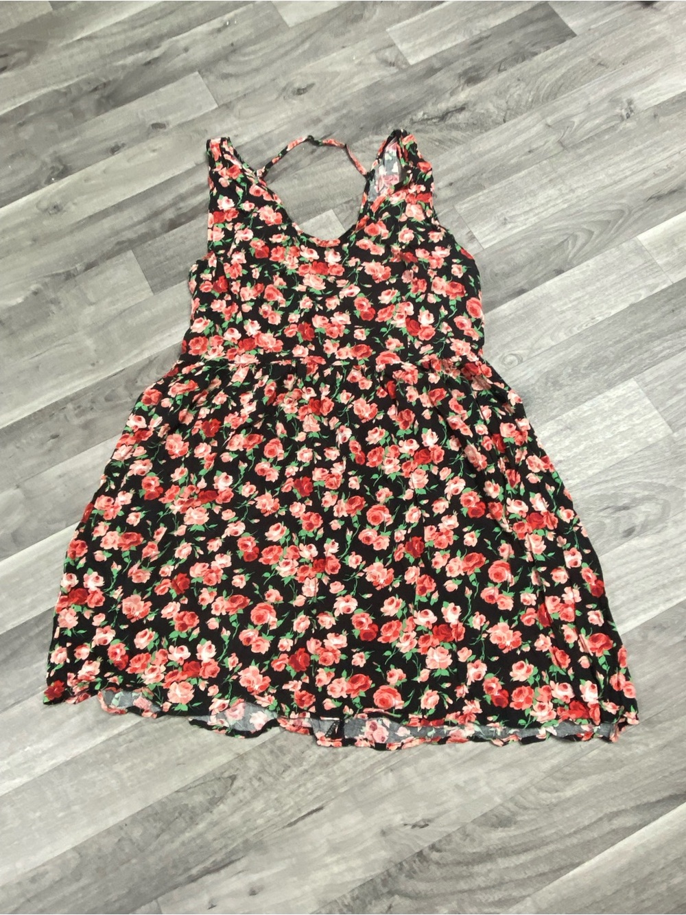 Timing Black Mini Dress with Pink Rose Print